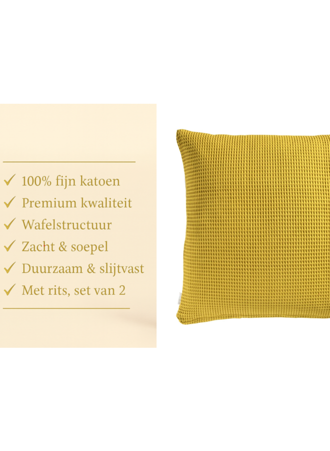 Heckett & Lane Kussenslopen Wafel (Set Van 2) Curry Geel - 80x80 - Katoen