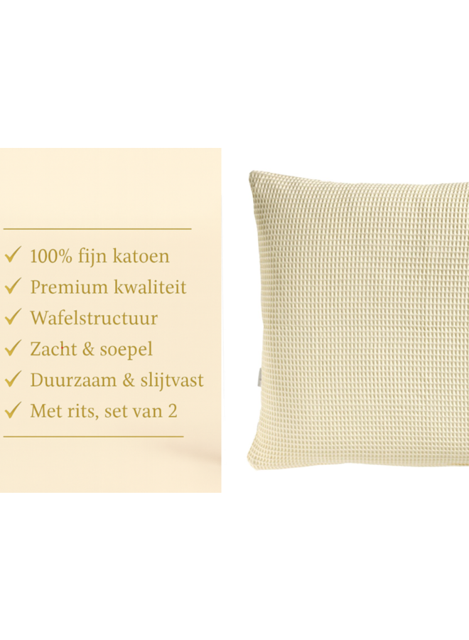 Heckett & Lane Kussenslopen Wafel (Set Van 2) Vanille - 80x80 - Katoen