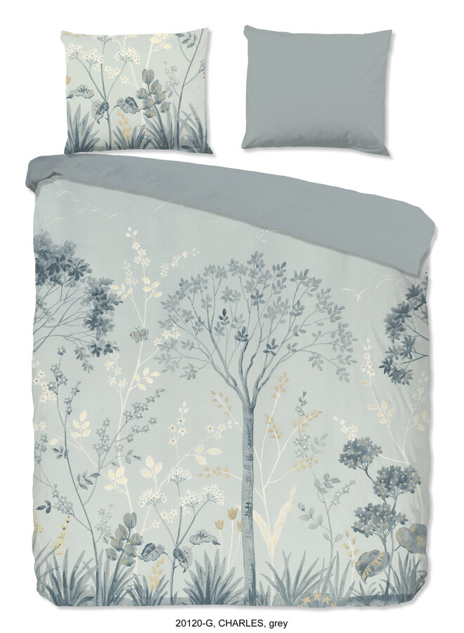 Good Morning Dekbedovertrek Charles Grijs - Katoen