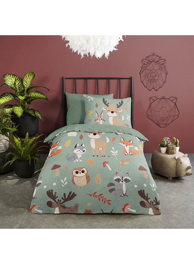 Good Morning Dekbedovertrek Kids Ville Groen - Katoen