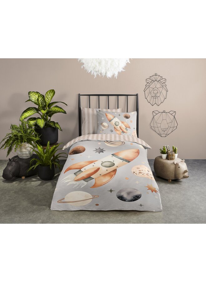 Good Morning Dekbedovertrek Kids Explore Grijs - Katoen