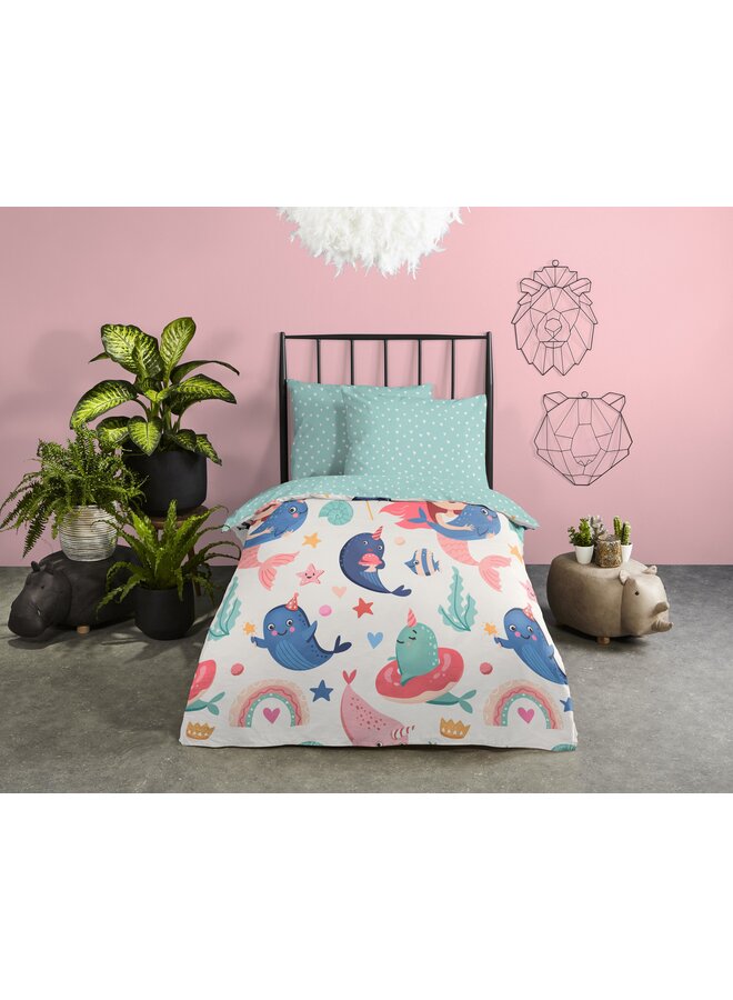 Good Morning Dekbedovertrek Kindermaat Silvie Aqua - Katoen