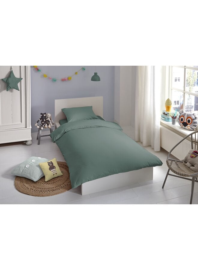 Good Morning Dekbedovertrek Kindermaat Uni Olijfgroen - Katoen