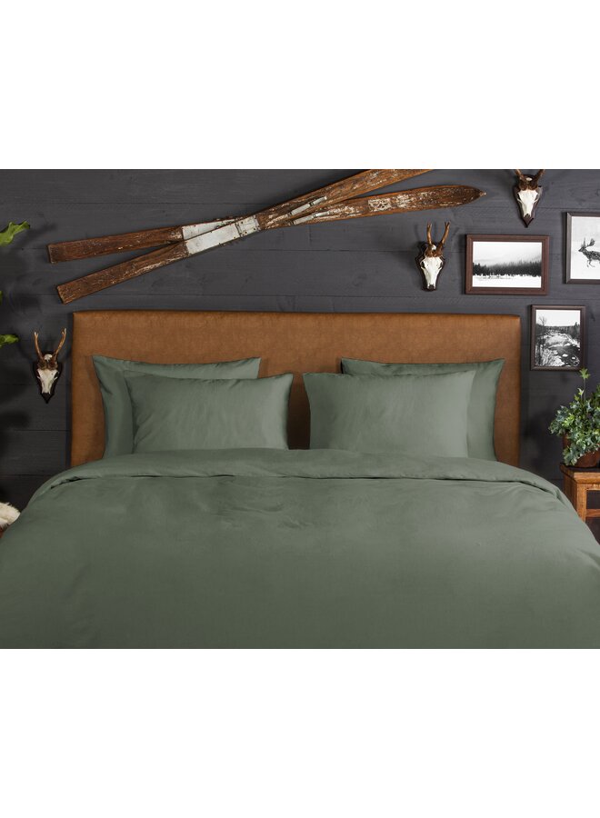 Good Morning Dekbedovertrek Uni Olijfgroen - Flanel