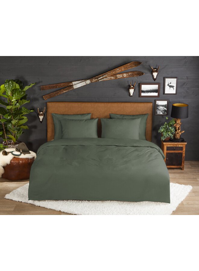 Good Morning Dekbedovertrek Uni Olijfgroen - Flanel