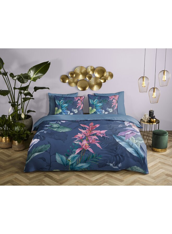 Descanso Dekbedovertrek Mae Blauw - Katoensatijn