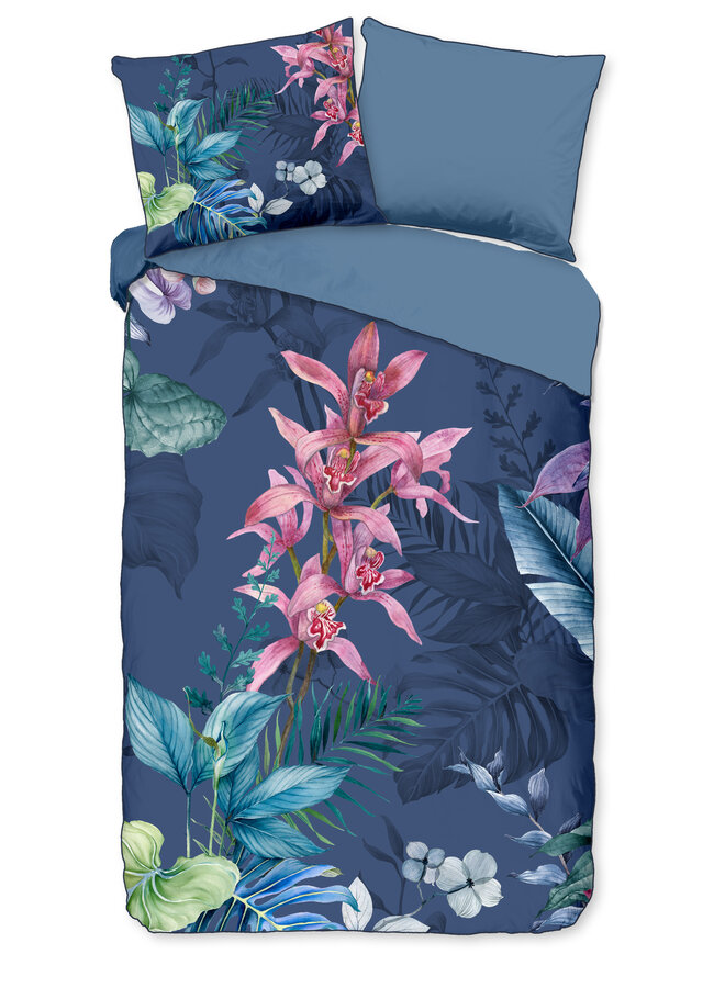 Descanso Dekbedovertrek Mae Blauw - Katoensatijn