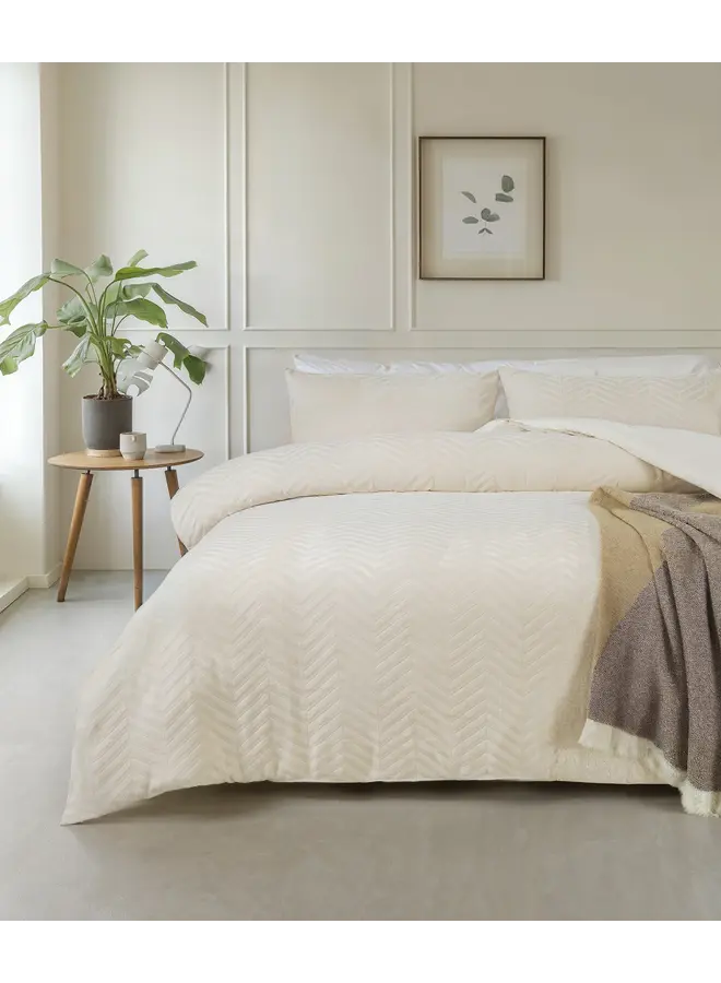 Sleeptime Dekbedovertrek Chevron Creme - Teddystof