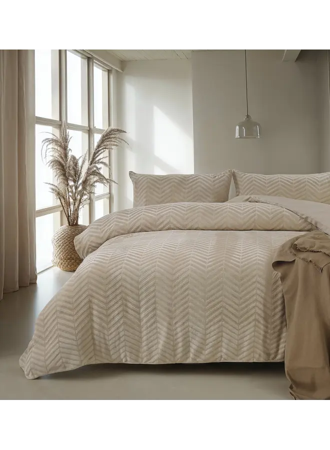 Sleeptime Dekbedovertrek Chevron Taupe - Teddystof