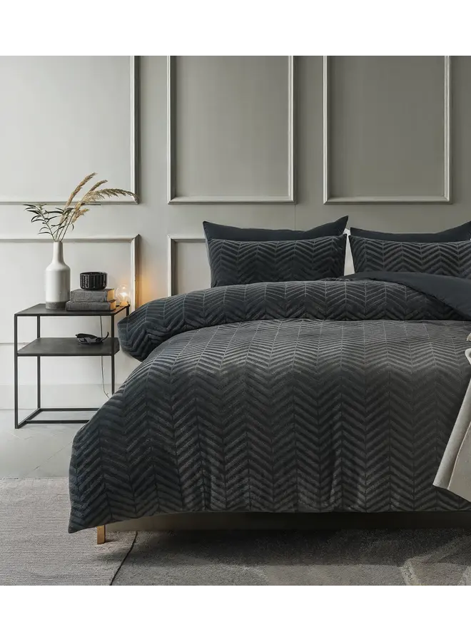 Dekbedovertrek Chevron Antraciet - Teddystof PL1