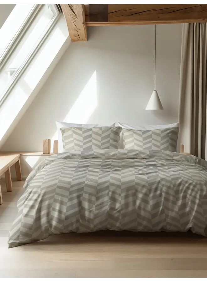 Sleeptime Dekbedovertrek Chevron Beige/Zand - Flanel