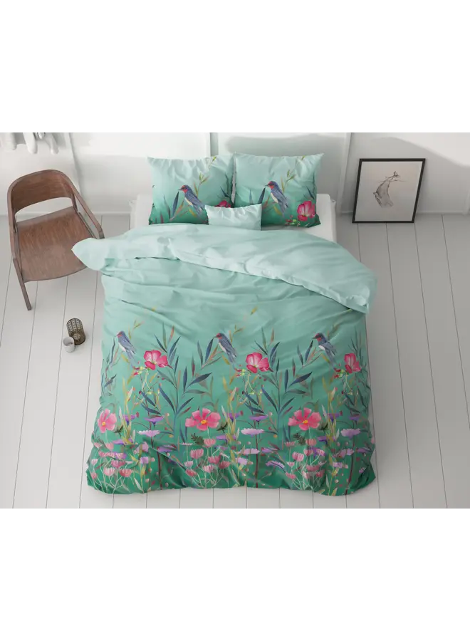 Sleeptime Dekbedovertrek Flower & Birds Turquoise - Microvezel