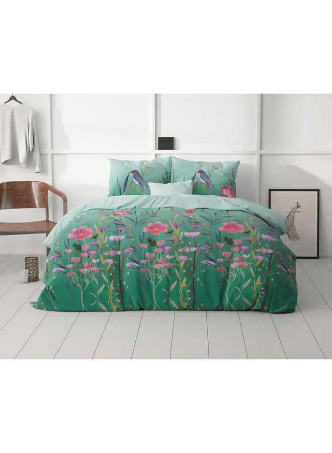 Sleeptime Dekbedovertrek Flower & Birds Turquoise - Microvezel