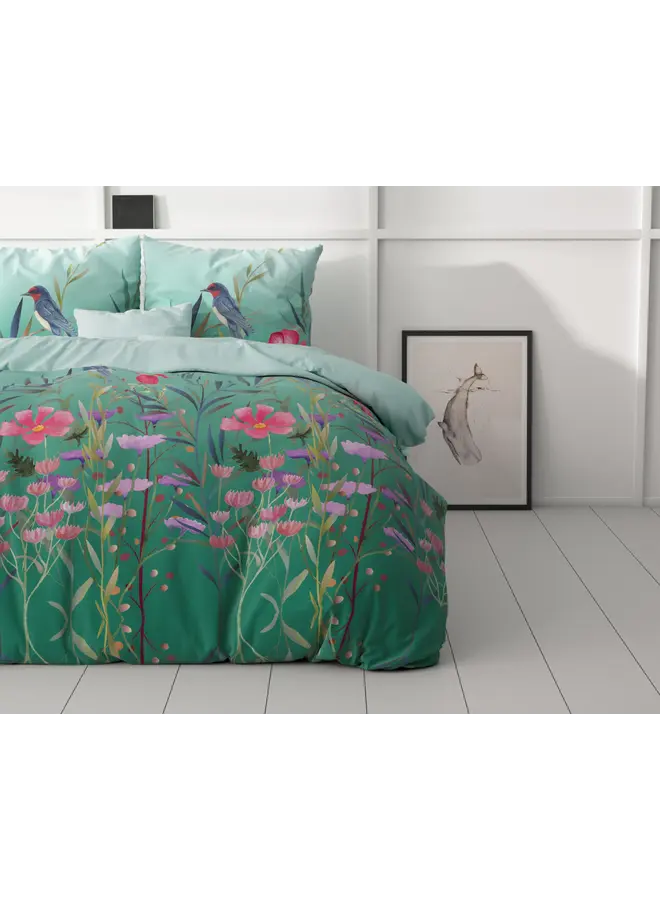 Sleeptime Dekbedovertrek Flower & Birds Turquoise - Microvezel