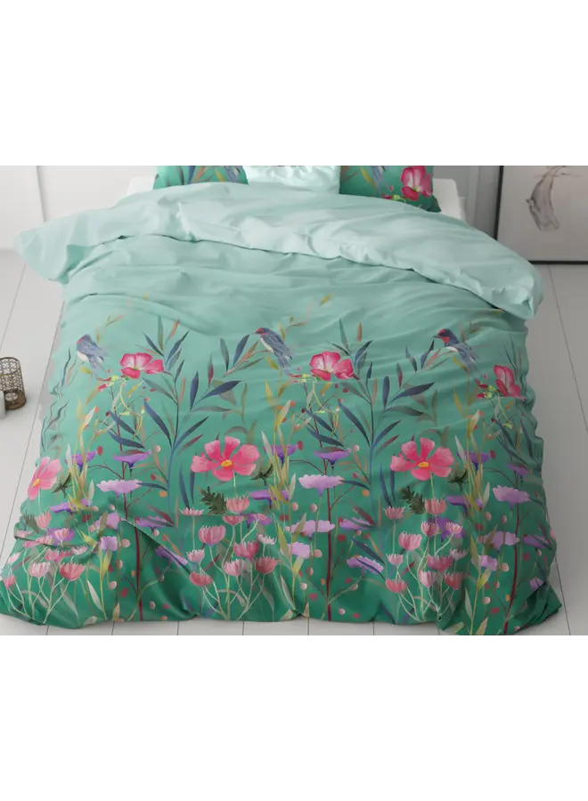 Sleeptime Dekbedovertrek Flower & Birds Turquoise - Microvezel