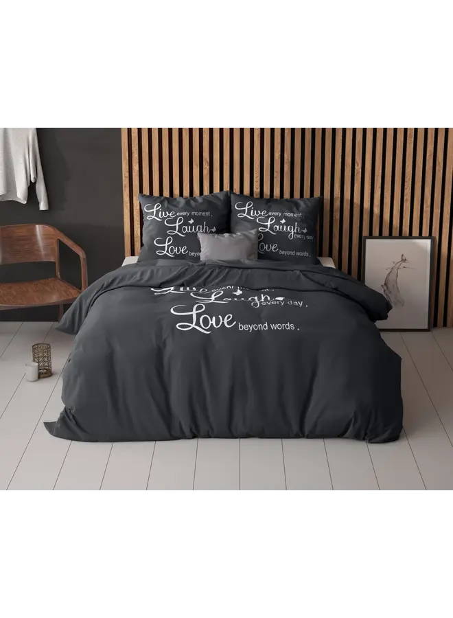 Sleeptime Dekbedovertrek Live, laugh and love Antraciet - Microvezel