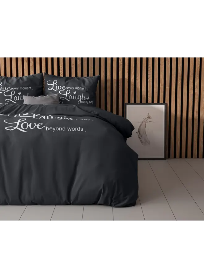 Sleeptime Dekbedovertrek Live, laugh and love Antraciet - Microvezel