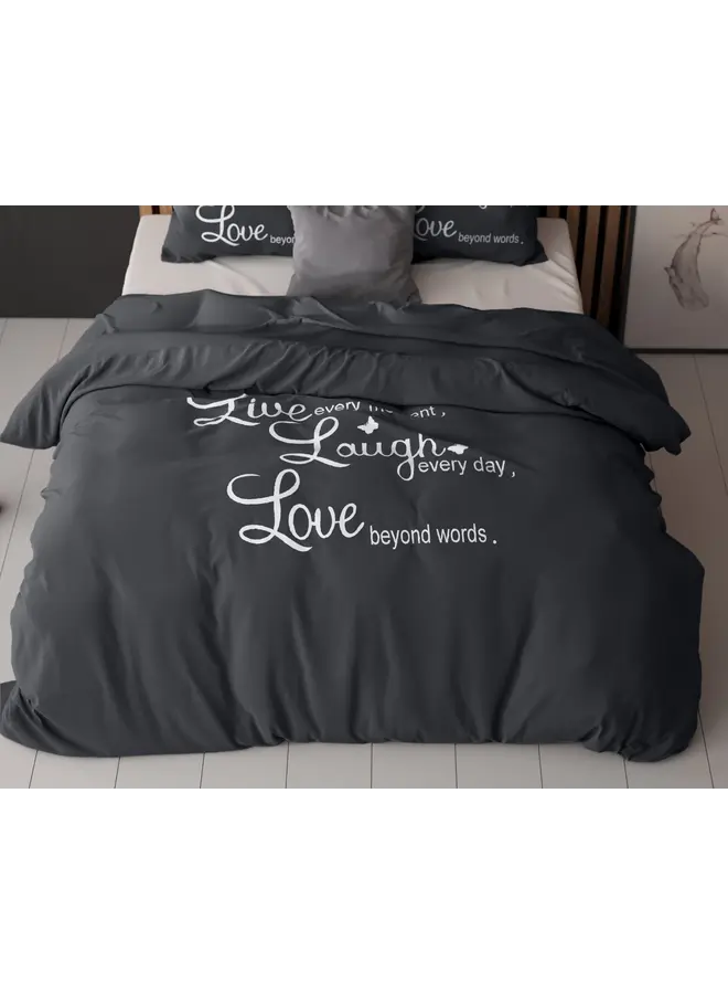 Sleeptime Dekbedovertrek Live, laugh and love Antraciet - Microvezel