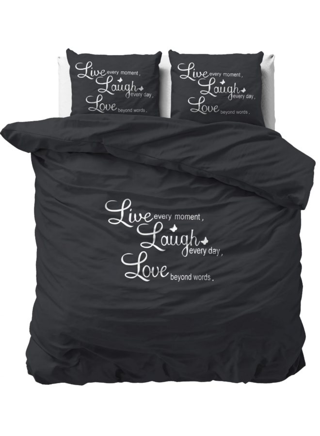 Sleeptime Dekbedovertrek Live, laugh and love Antraciet - Microvezel