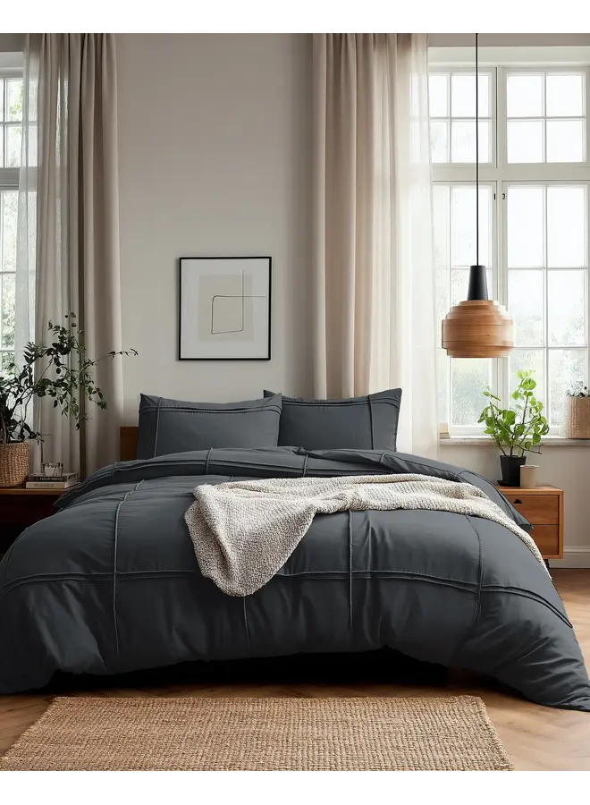 Sleeptime Dekbedovertrek Washed Tufted Antraciet - Microvezel