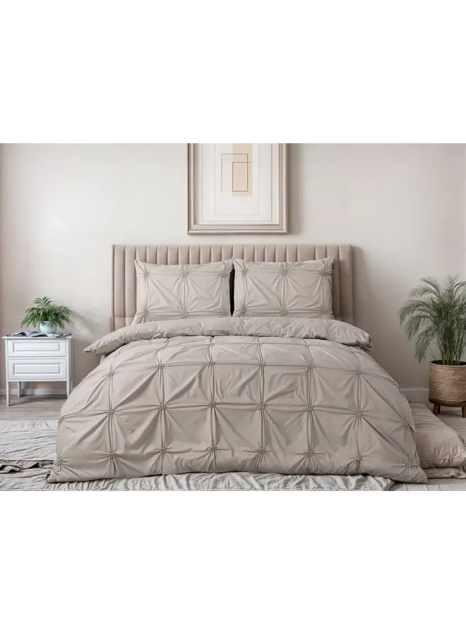 Sleeptime Dekbedovertrek Punch Pintuck Taupe - Microvezel