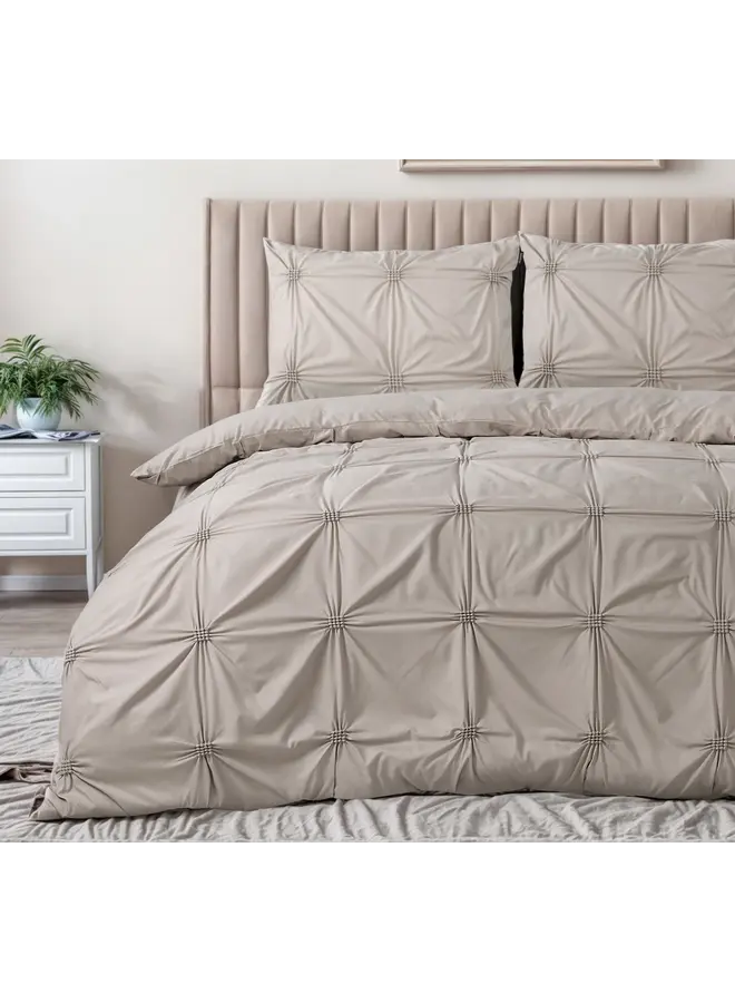 Sleeptime Dekbedovertrek Punch Pintuck Taupe - Microvezel