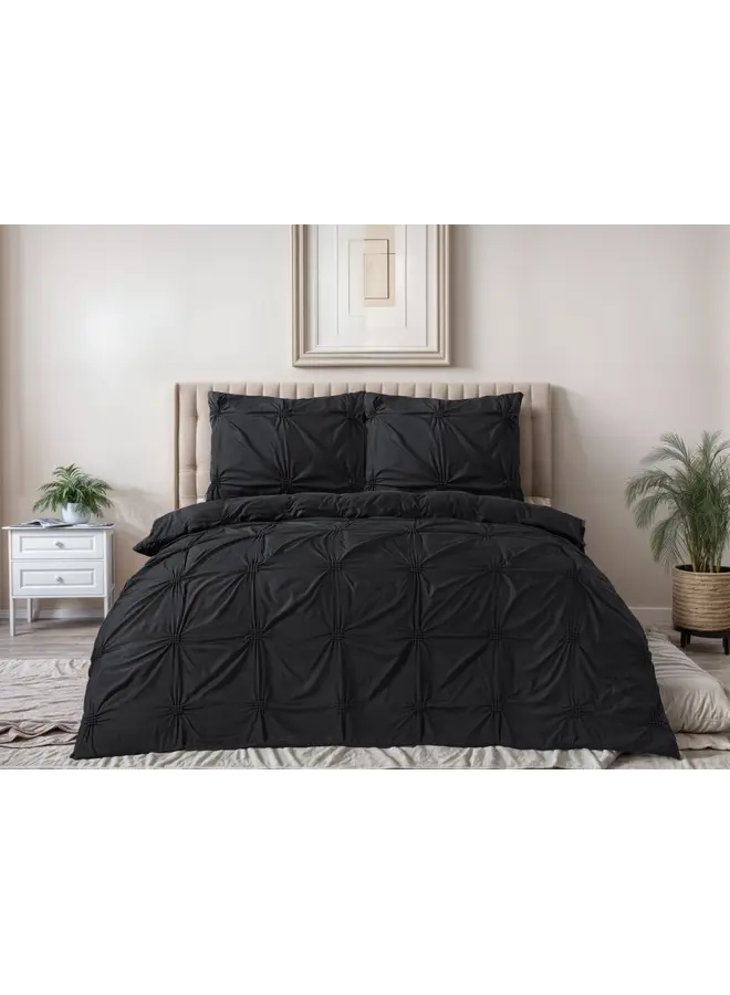 Sleeptime Dekbedovertrek Punch Pintuck Zwart - Microvezel