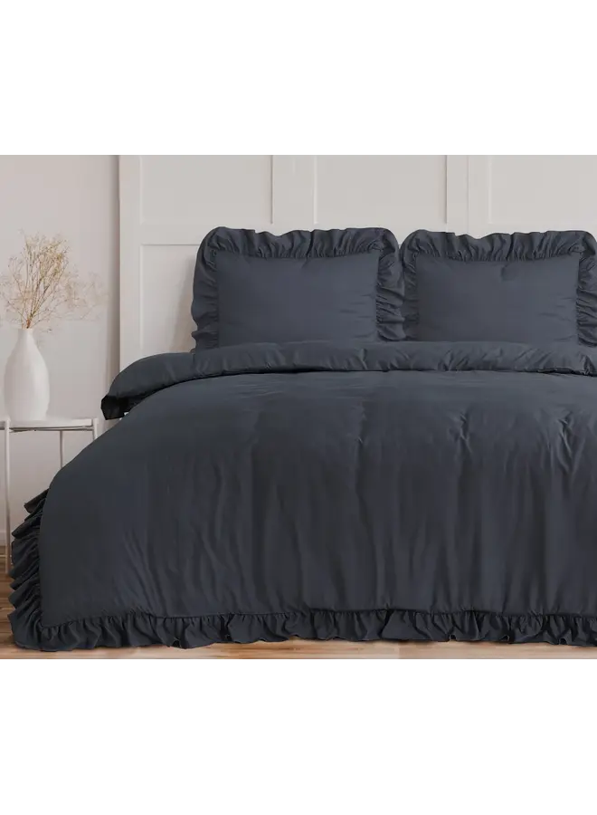 Sleeptime Dekbedovertrek Ruffles Antraciet - Microvezel