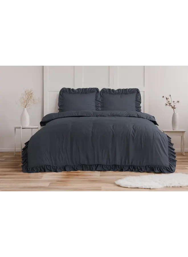 Sleeptime Dekbedovertrek Ruffles Antraciet - Microvezel