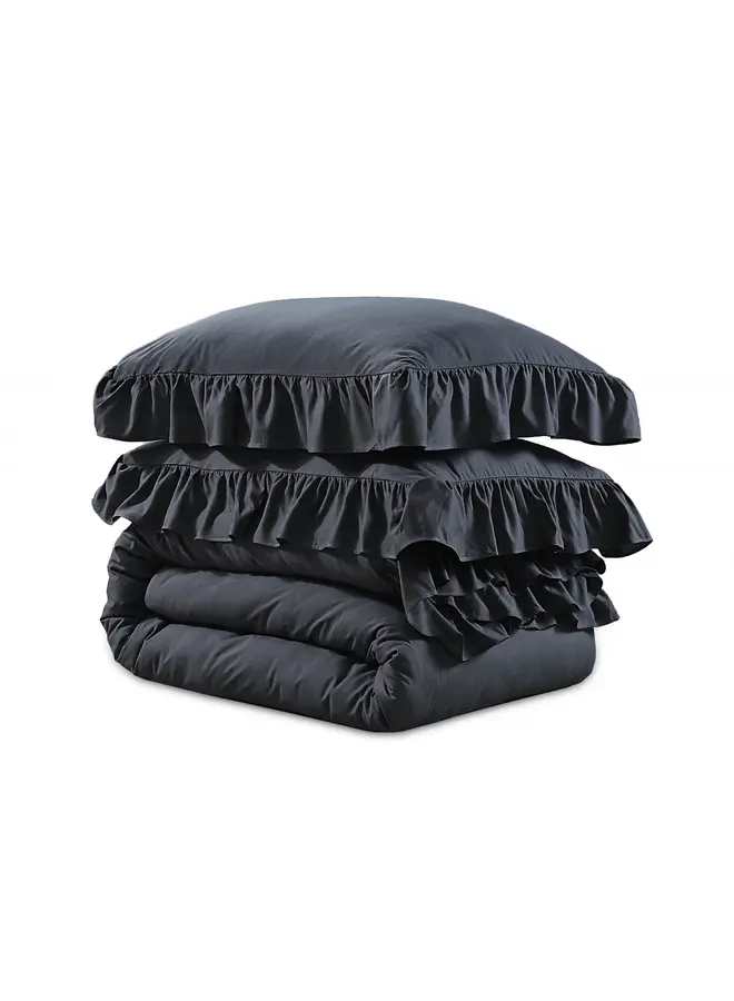 Sleeptime Dekbedovertrek Ruffles Antraciet - Microvezel