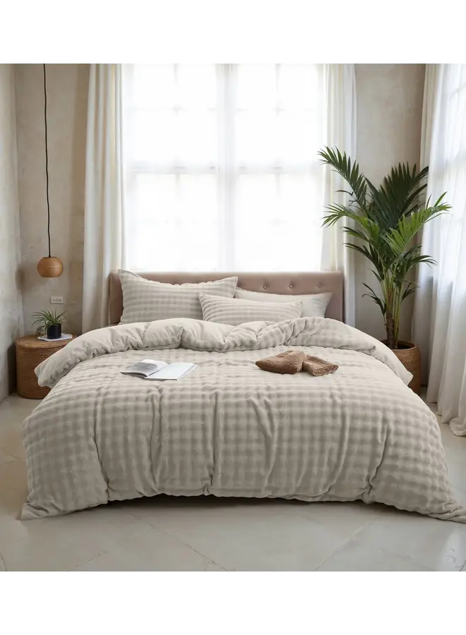 Sleeptime Dekbedovertrek Pompom Beige - Flanel Fleece