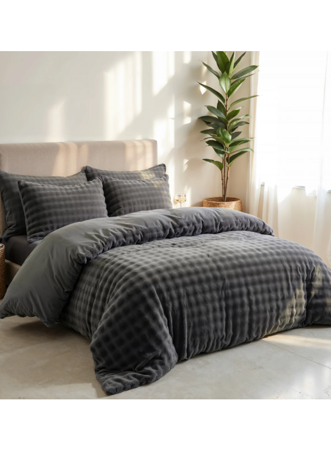 Dekbedovertrek Pompom Antraciet - Flanel Fleece