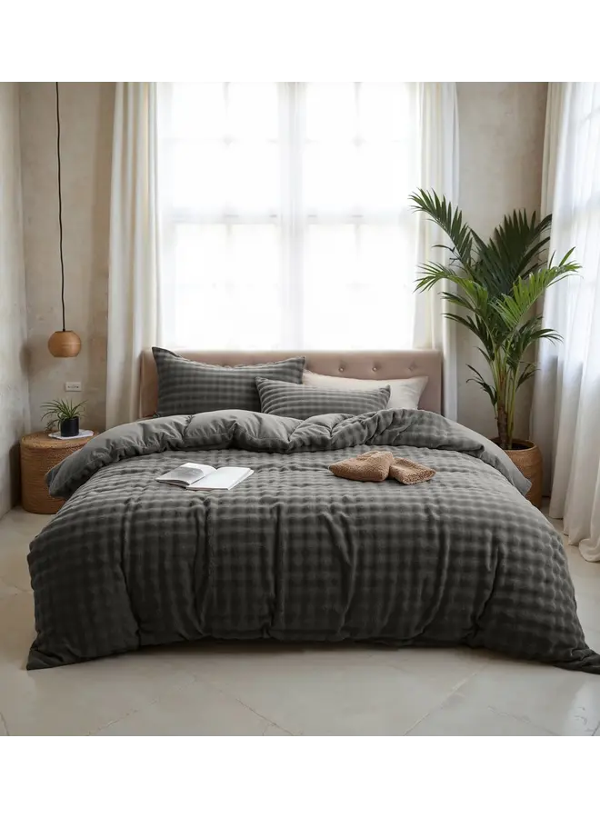 Sleeptime Dekbedovertrek Pompom Antraciet - Flanel Fleece