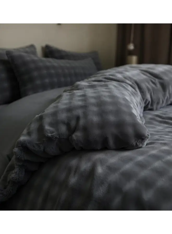 Sleeptime Dekbedovertrek Pompom Antraciet - Flanel Fleece