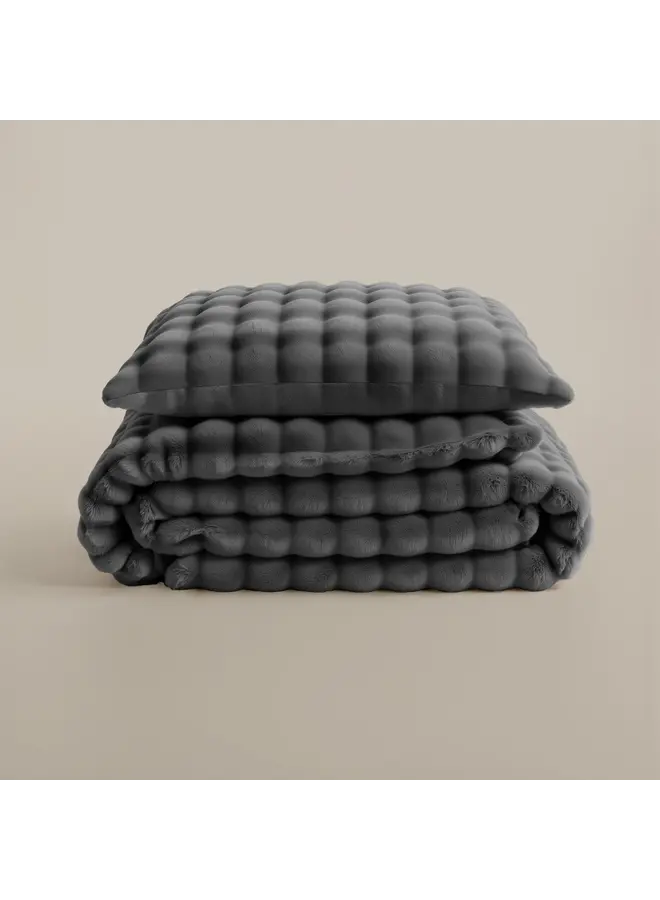 Sleeptime Dekbedovertrek Pompom Antraciet - Flanel Fleece