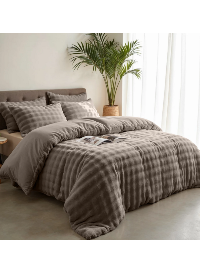 Dekbedovertrek Pompom Taupe - Flanel Fleece PL1