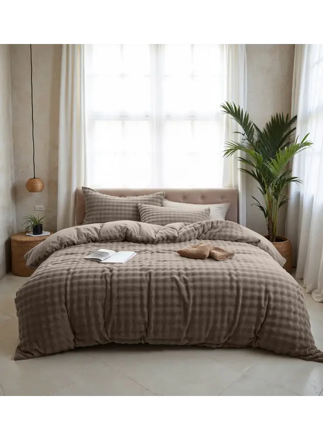 Sleeptime Dekbedovertrek Pompom Taupe - Flanel Fleece