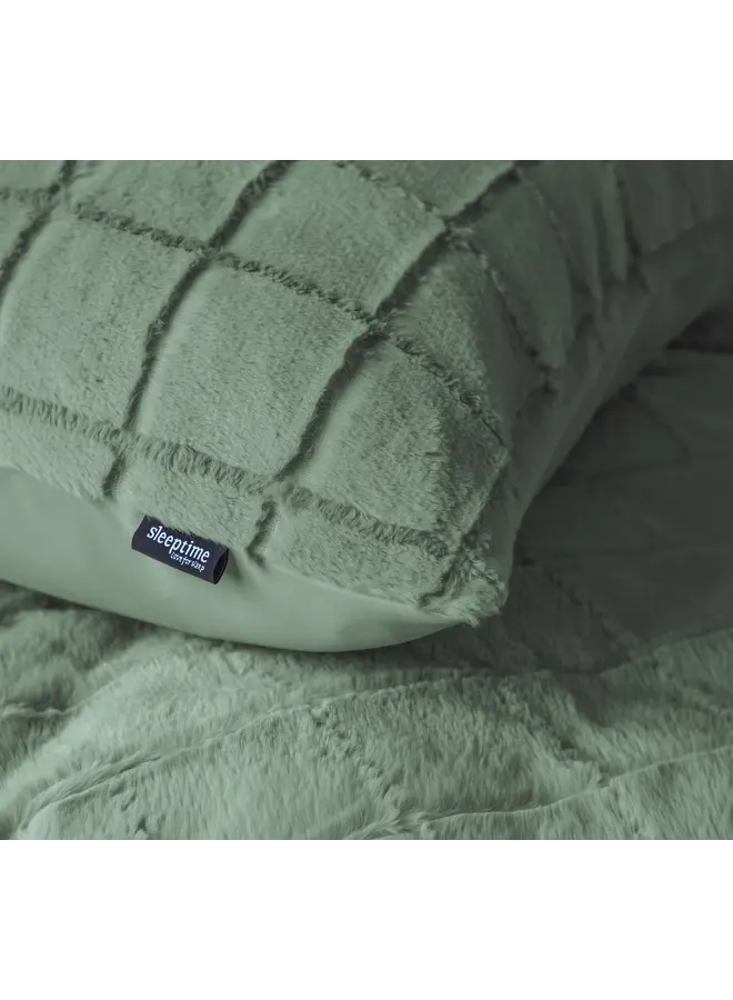Sleeptime Dekbedovertrek Faux Fur Check Donker Groen - Polyester