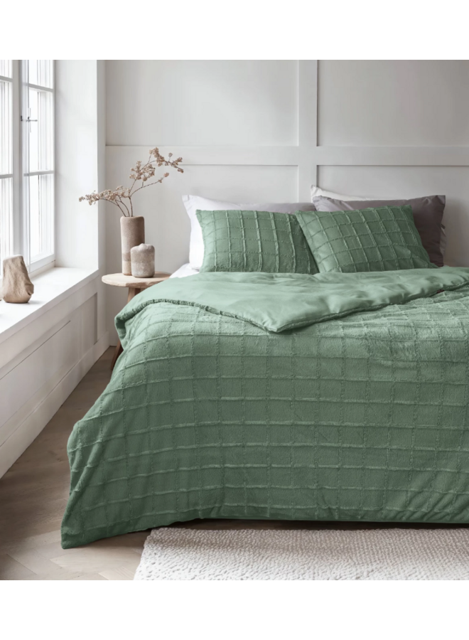 Dekbedovertrek Faux Fur Check Donker Groen - Teddystof PL1