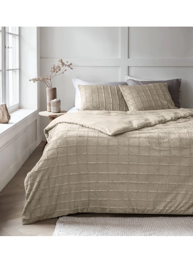 Sleeptime Dekbedovertrek Faux Fur Check Beige - Polyester