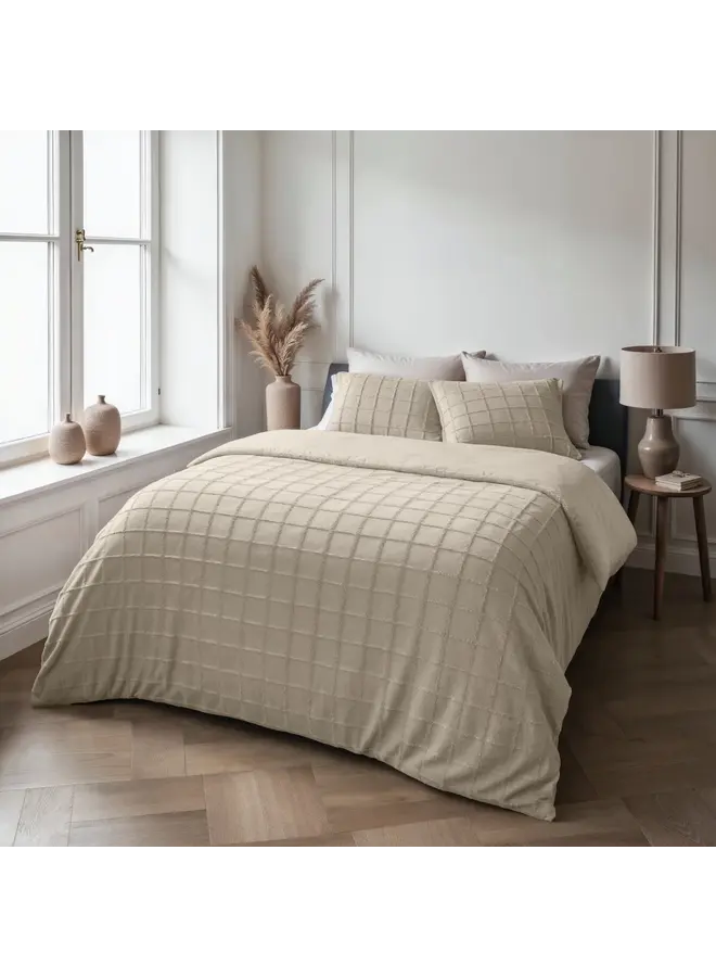 Sleeptime Dekbedovertrek Faux Fur Check Beige - Polyester