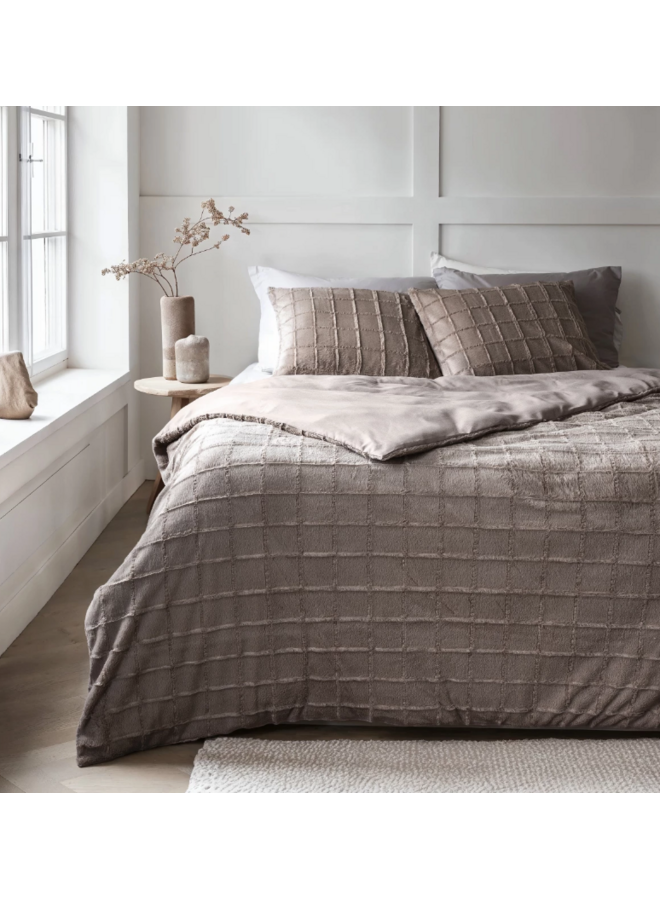 Dekbedovertrek Faux Fur Check Taupe - Polyester PL1