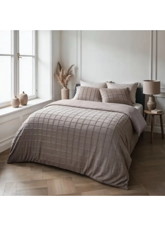 Sleeptime Dekbedovertrek Faux Fur Check Taupe - Polyester