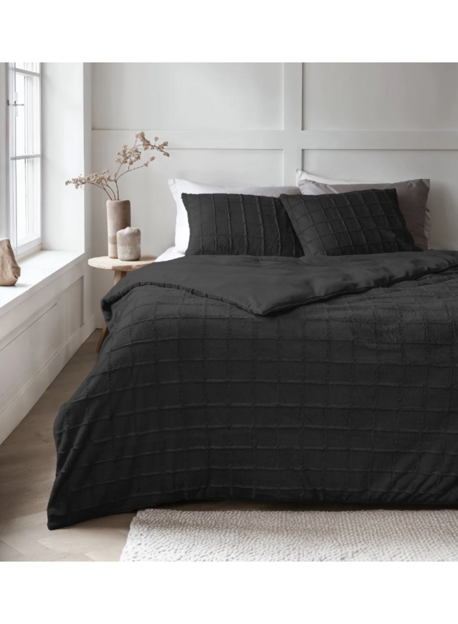 Dekbedovertrek Faux Fur Check Zwart - Polyester