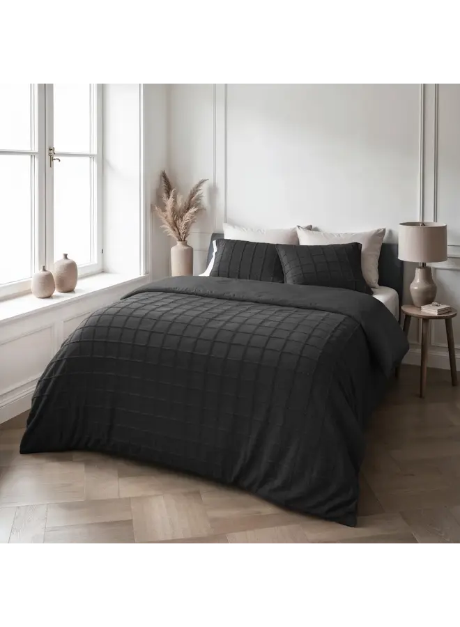 Sleeptime Dekbedovertrek Faux Fur Check Zwart - Polyester