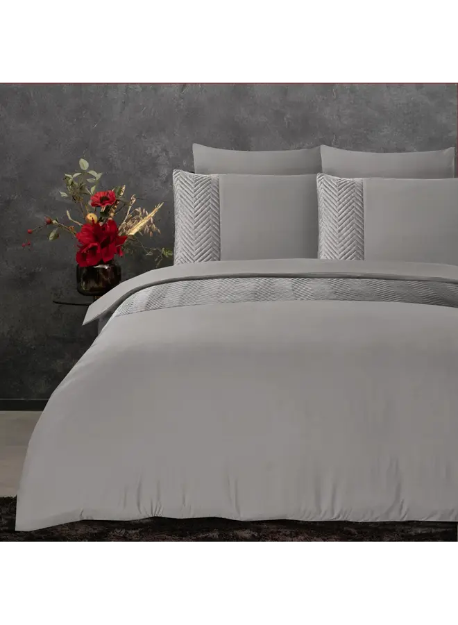 Sleeptime Dekbedovertrek Velvet Crossline Zand/Grijs - Microvezel