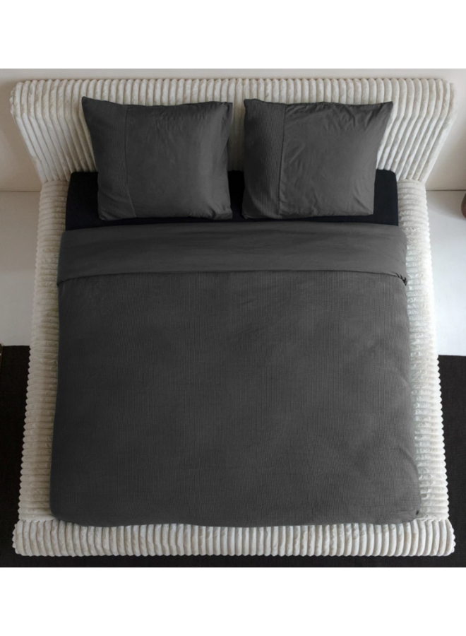 Dekbedovertrek Waffle Antraciet -  Percale Katoen PL2