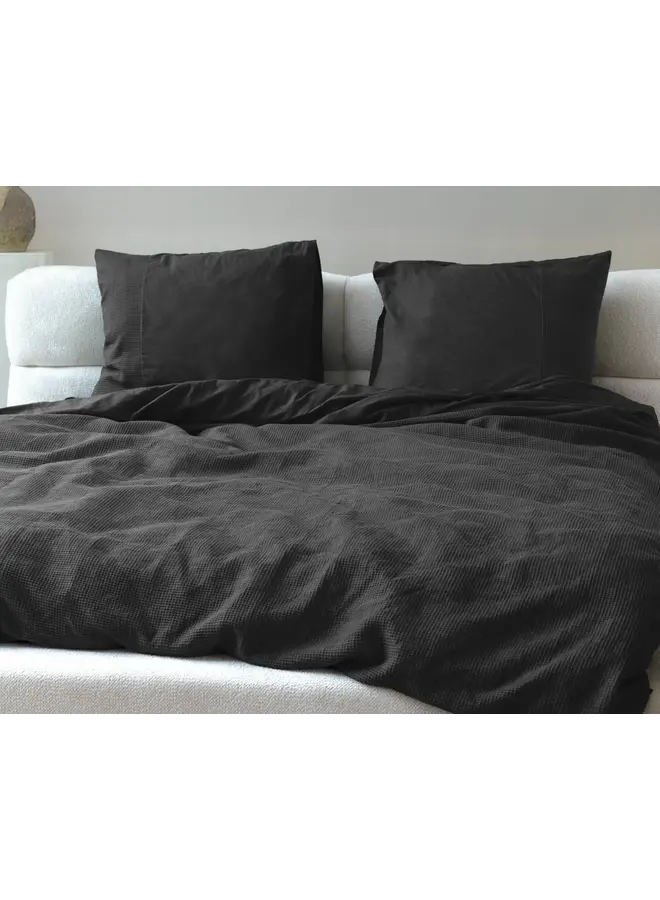 Primaviera Deluxe Dekbedovertrek Waffle Antraciet - Perkal Katoen