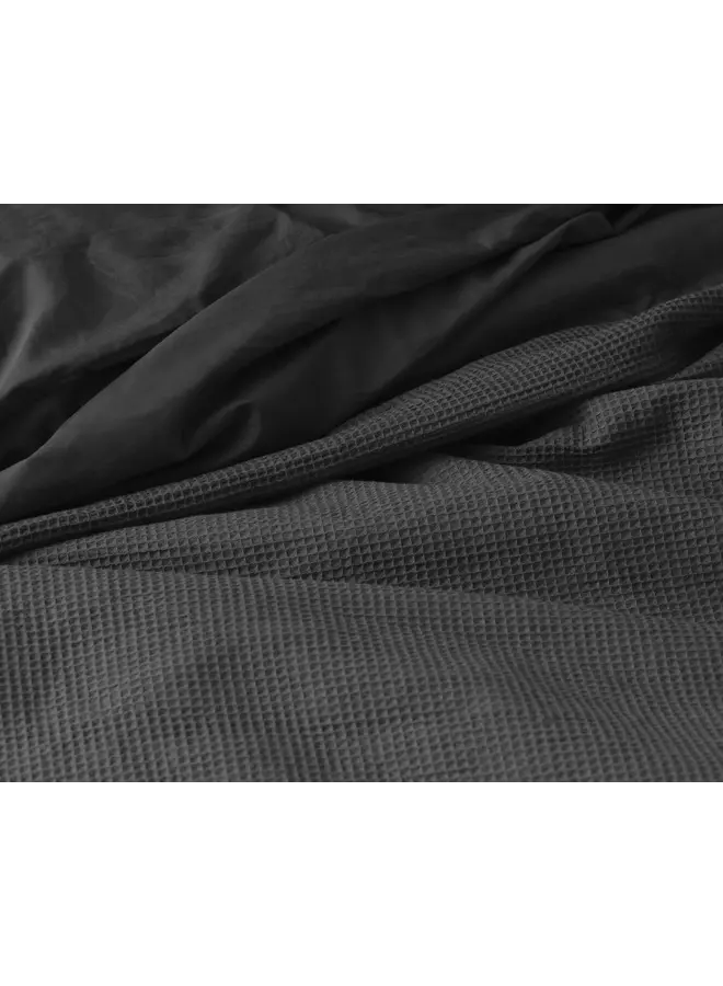 Primaviera Deluxe Dekbedovertrek Waffle Antraciet - Perkal Katoen