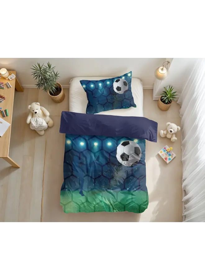 Little Monster Dekbedovertrek Kids Live Football Blauw - Microvezel